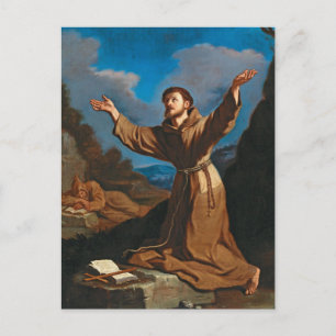 Postal San Francisco recibiendo los estigmas por Guercino