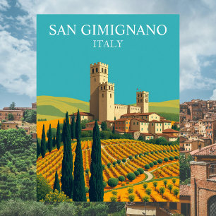 Postal San Gimignano, Italia Torres Arte Antiguo