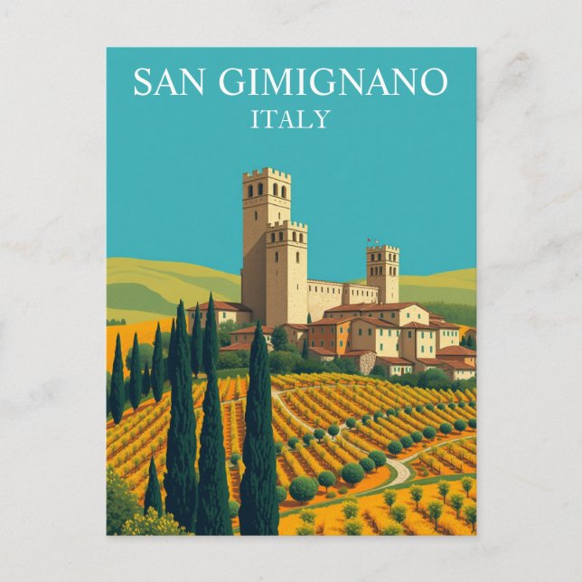 Postal San Gimignano, Italia Torres Arte Vintage (Anverso)