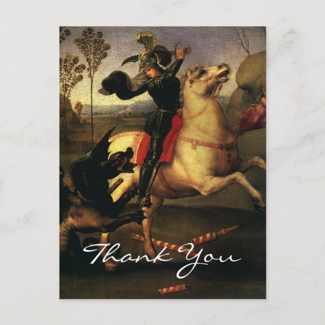 Postal San Jorge de Rafael luchando contra el dragón (Anverso)