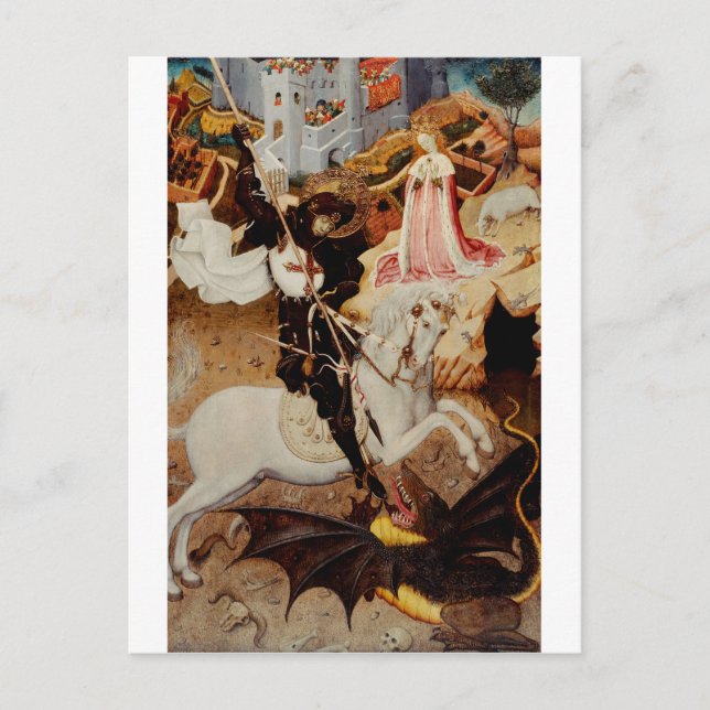 Postal San Jorge matando al dragón por Bernat Martorel (Anverso)