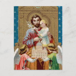 Postal San José al frente Recibiendo Maquette del Vatican