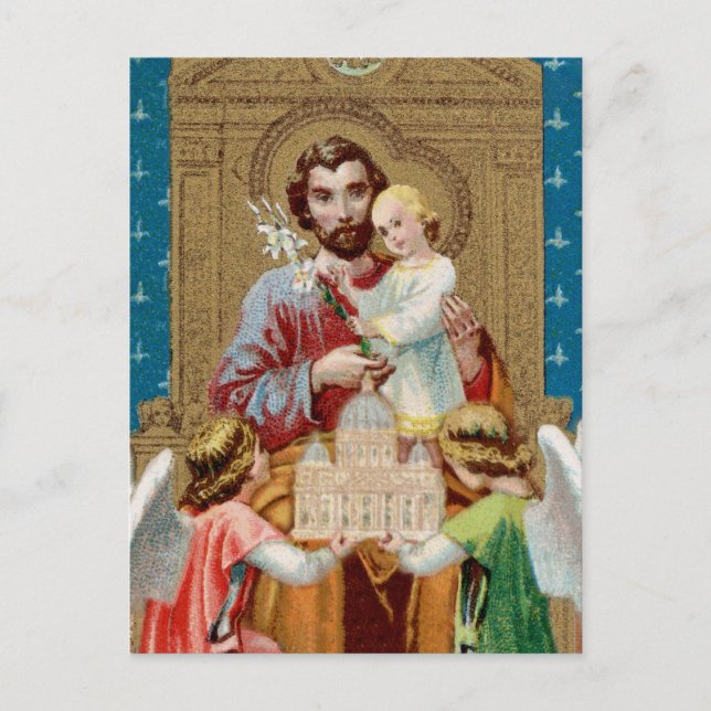 Postal San José al frente Recibiendo Maquette del Vatican (Anverso)