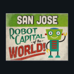 Postal San Jose California Robot - Funny Vintage<br><div class="desc">A funny San Jose California vintage travel postcard featuring a friendly robot with fun retro style text that says,  "San Jose,  Robot Capital of the world!"</div>