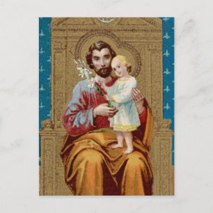 Postal San José entronizado con el Niño Jesús
