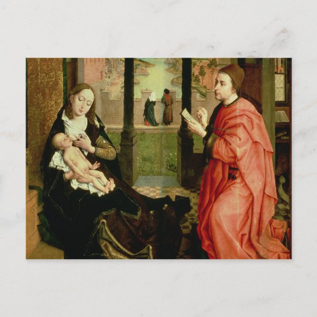 Postal San Lucas dibujando un retrato de la Virgen (Anverso)