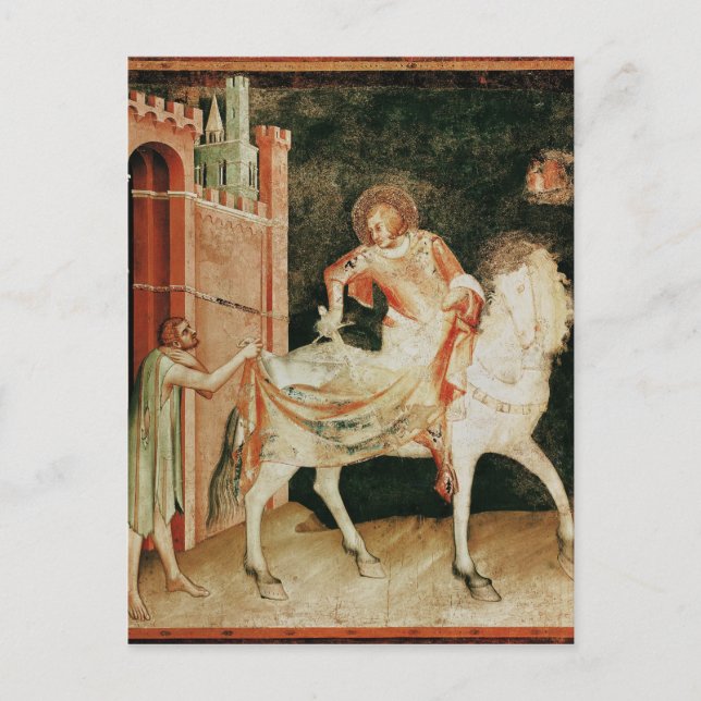 Postal San Martín compartiendo su manto con el mendigo (Anverso)