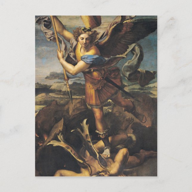 Postal San Miguel abrumando al demonio, 1518 (Anverso)