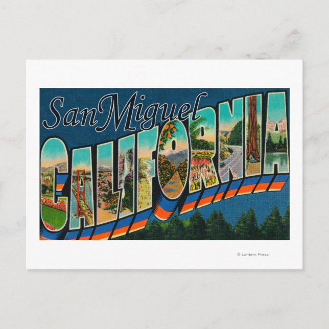 Postal San Miguel, California - Escenas de letras grandes (Anverso)