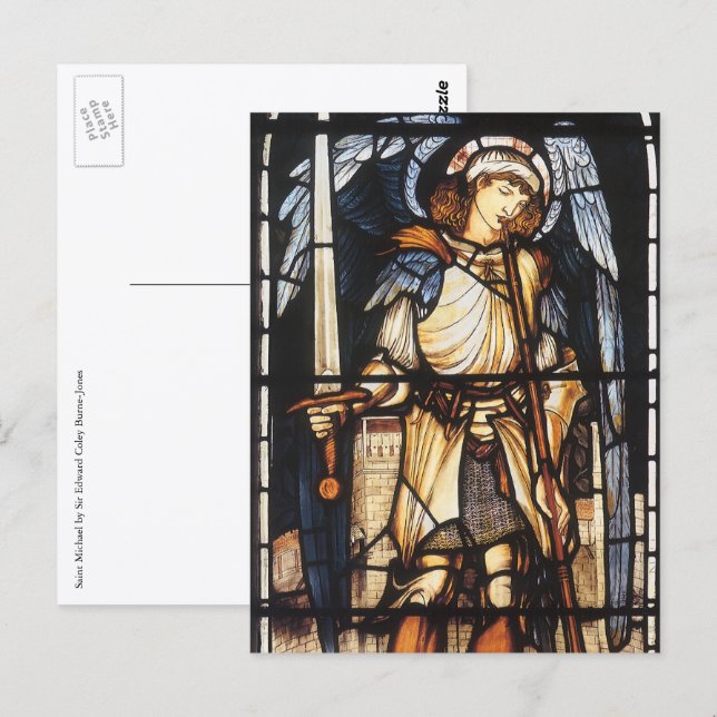 Postal San Miguel por Sir Edward Coley Burne-Jones (Anverso / Reverso)