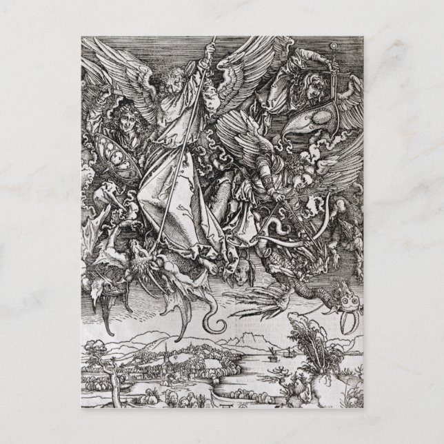 Postal San Miguel y el Dragón, de un latín (Anverso)