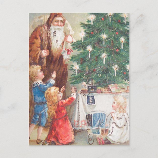 Postal San Nicolás en Brown Suit con niños (Anverso)