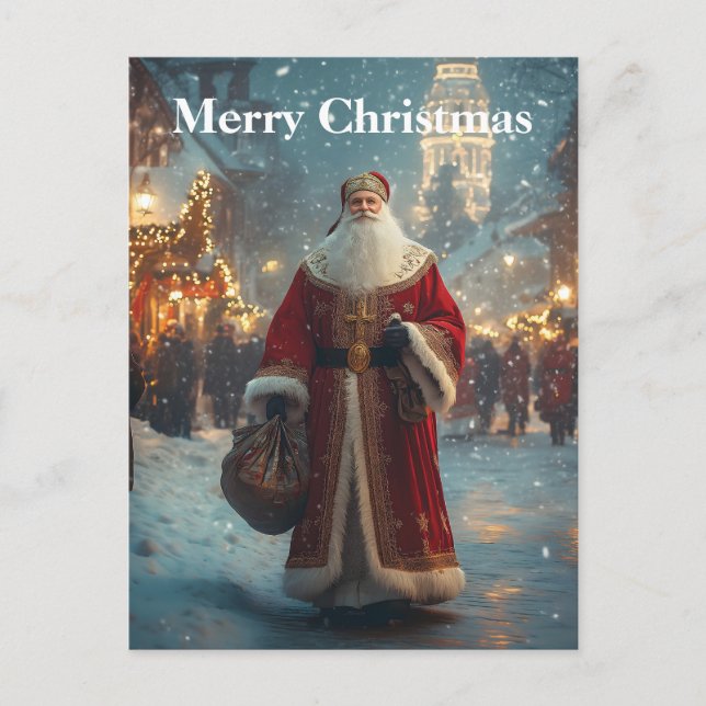 Postal San Nicolás en una festiva aldea nevada (Anverso)