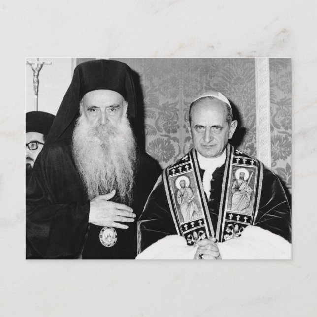 Postal San Papa Pablo VI y el Patriarca Atenagoras (Anverso)