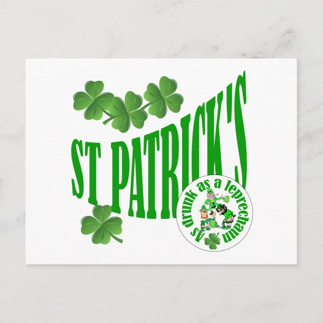 Postal San Patricio, tan borracho como un leprechun (Anverso)