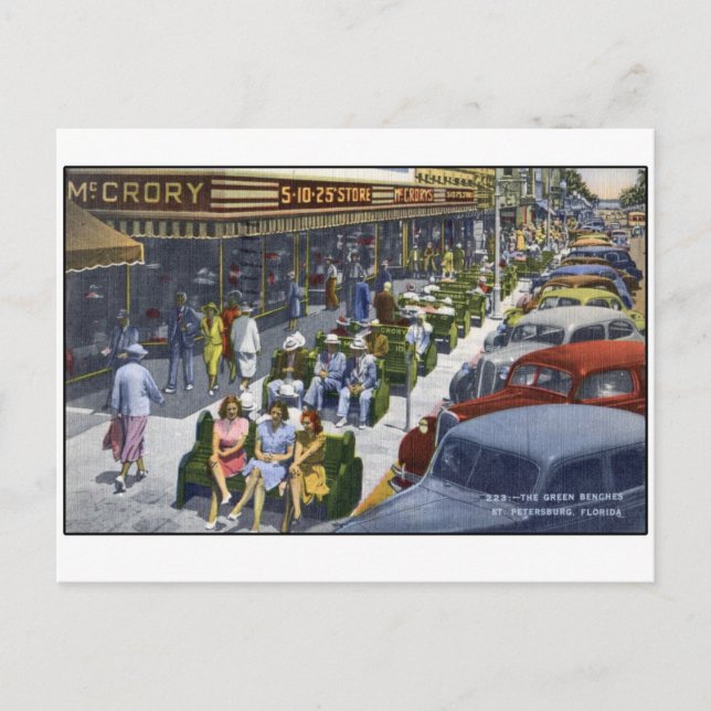 Postal San Petersburgo Florida "Los Bancos Verdes" 1949 (Anverso)