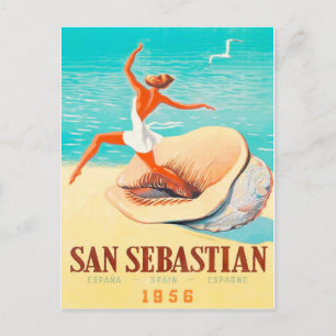 Postal San Sebastián, mujer saliendo de una concha