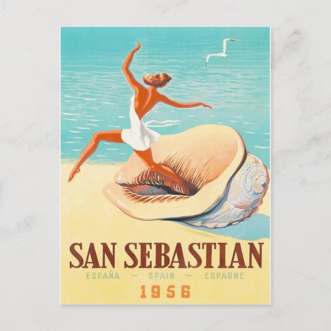 Postal San Sebastián, mujer saliendo de una concha (Anverso)