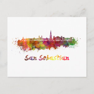Postal San Sebastian skyline in watercolor