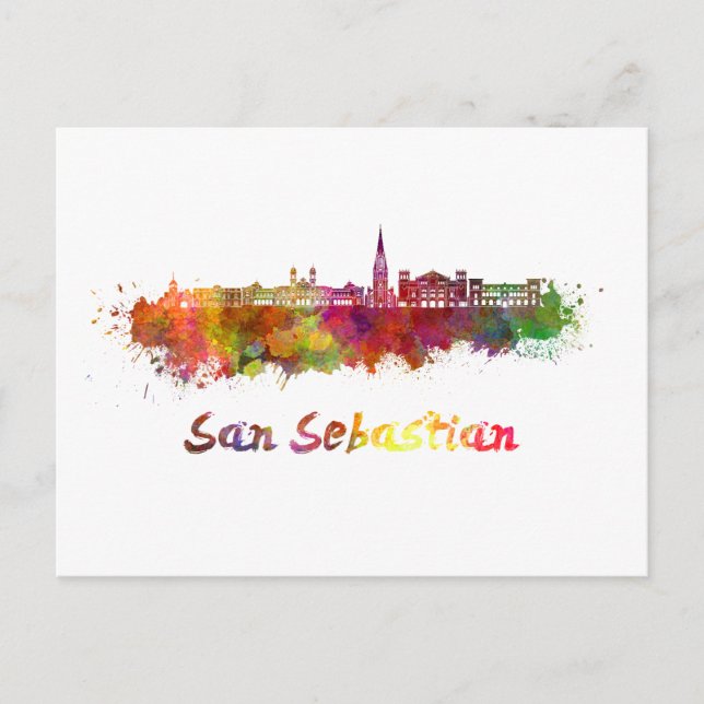 Postal San Sebastian skyline in watercolor (Anverso)