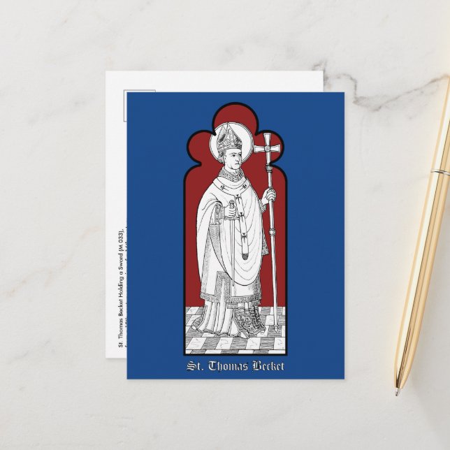 Postal San Tomás Becket sosteniendo una espada (M 033) Po (Anverso/Reverso In Situ)