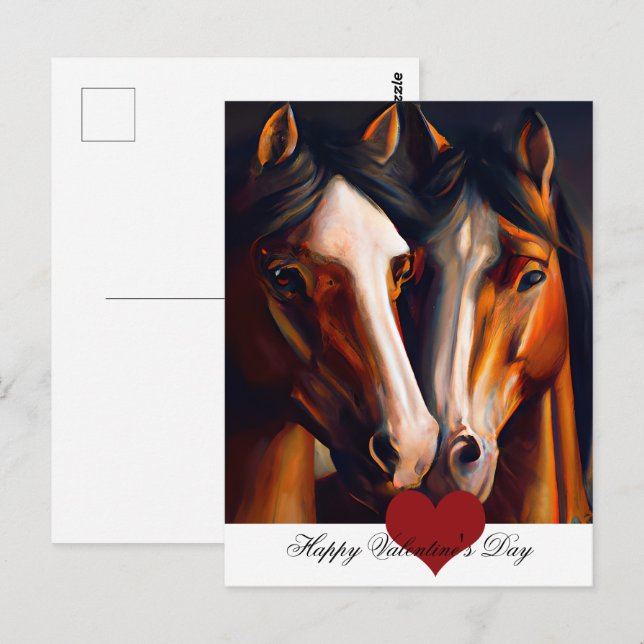 Postal San Valentín de caballos amorosos (Anverso / Reverso)
