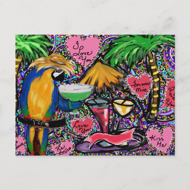 Postal San Valentín de loro (Anverso)