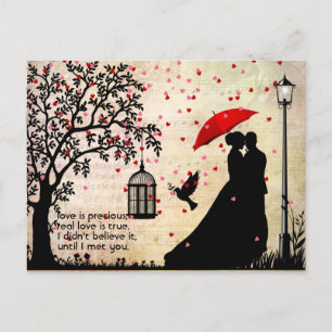 Postal San Valentín de poesía negra y beige de época