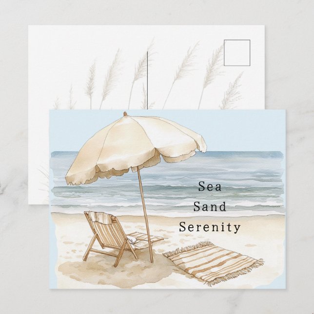 Postal Sand Beach Serenity Umbrella (Anverso / Reverso)
