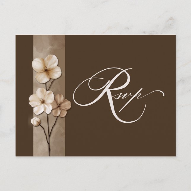 Postal Sand Beige Hand Drawn Floral Botanical RSVP (Anverso)