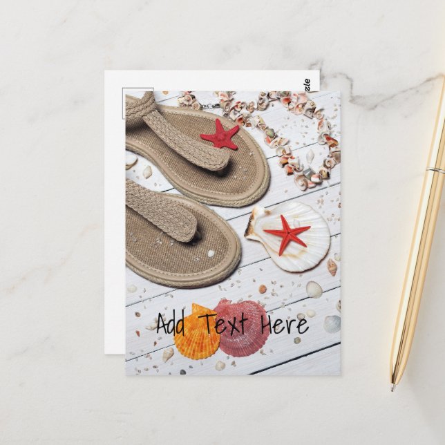 Postal Sandalias, Seashells y Starfish en la playa (Anverso/Reverso In Situ)