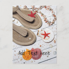 Postal Sandalias, Seashells y Starfish en la playa