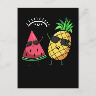 Postal Sandía Piña Kawaii Frutas de Verano con Dabbing