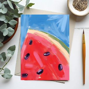 Postal Sandía Roja   Pintura de Frutas en Acuarela