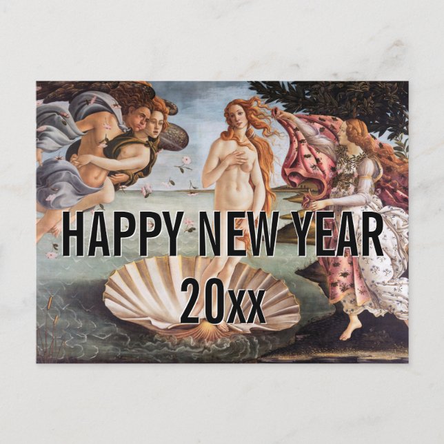 Postal Sandro Botticelli - Nacimiento de Venus Feliz Año  (Anverso)