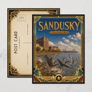 Postal Sandusky Ohio Arte Deco Vintage Edad Dorada