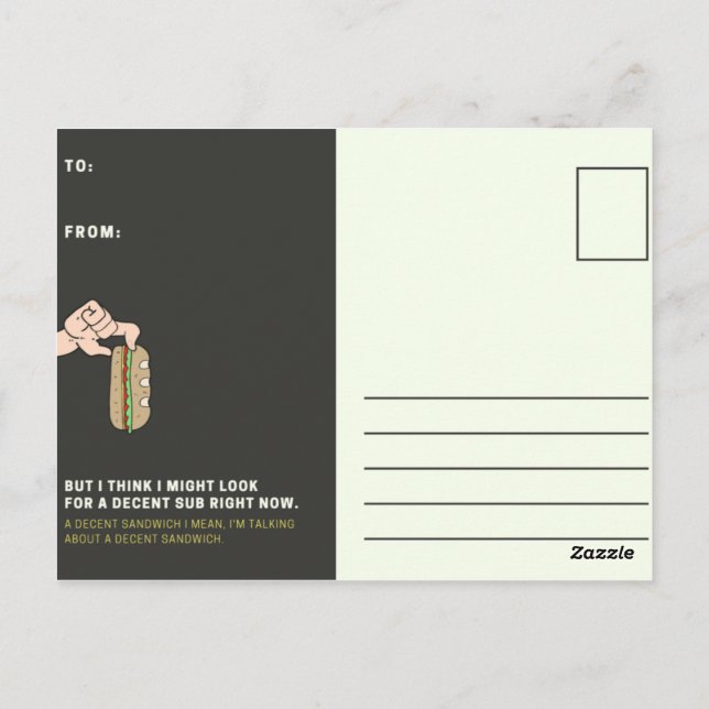 Postal Sándwich divertido de negro y amarillo (Reverso)