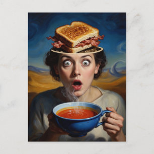 Postal Sándwich Surrealista de Tocino y Sopa