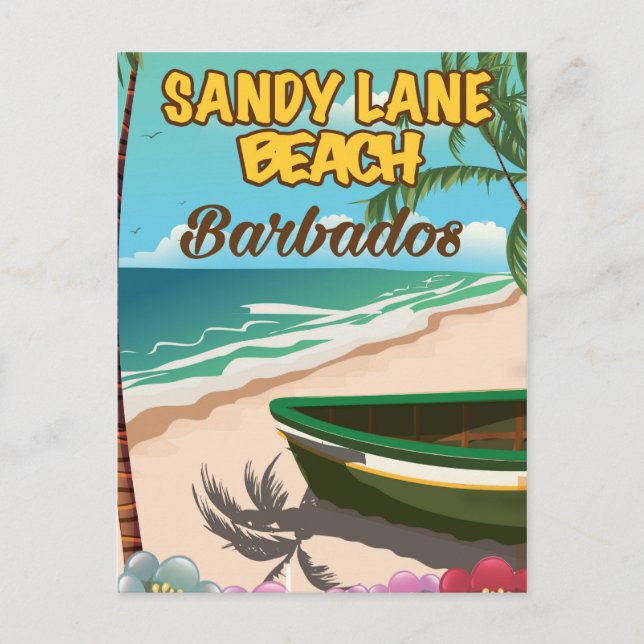 Postal Sandy Lane Beach poster de vacaciones de Barbados (Anverso)