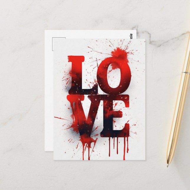 Postal Sangre roja Splatter LOVE Valentine (Anverso/Reverso In Situ)