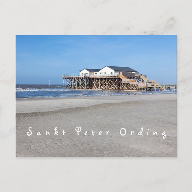 Postal Sankt Peter Ording House sobre pilotes foto con te (Anverso)