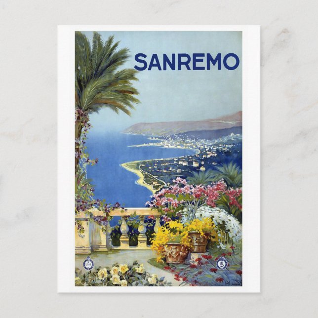 Postal "Sanremo" Poster de Viajes Vintage (Anverso)