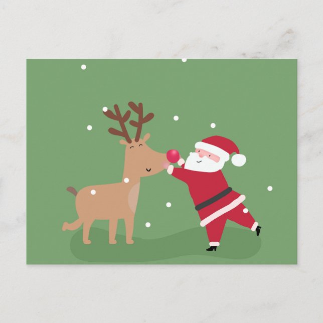 Postal Santa abrazando a Rudolph (Anverso)