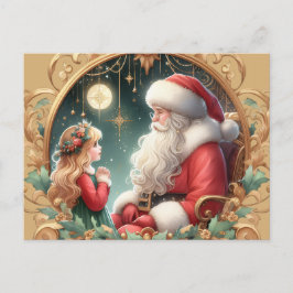 Postal Santa and a little girl, red & gold Postcard