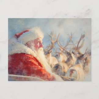Postal Santa and his reindeers postcard