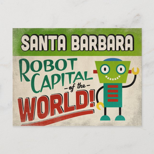 Postal Santa Barbara California Robot - Gracioso (Anverso)