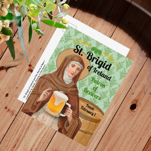 Postal Santa Brígida de Irlanda y su barril de cerveza