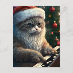 Postal Santa Cat juega al piano
