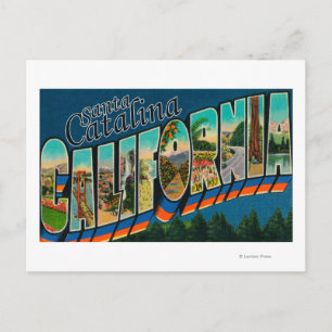 Postal Santa Catalina, California - Escenas de letras gra