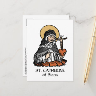 Postal Santa Catalina de Siena con Corazón con Cruz